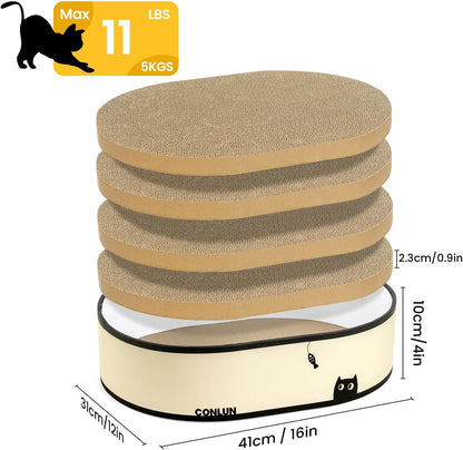 Cat Scratcher Box with 4 Cat Scratching Board Reversible Cat Scratch Pad, Heavy Duty Corrugated Cardboard Cat Bed Lounger Cat Scratchers for Indoor Cats, Protects Furniture,Kittens Gifts-Large