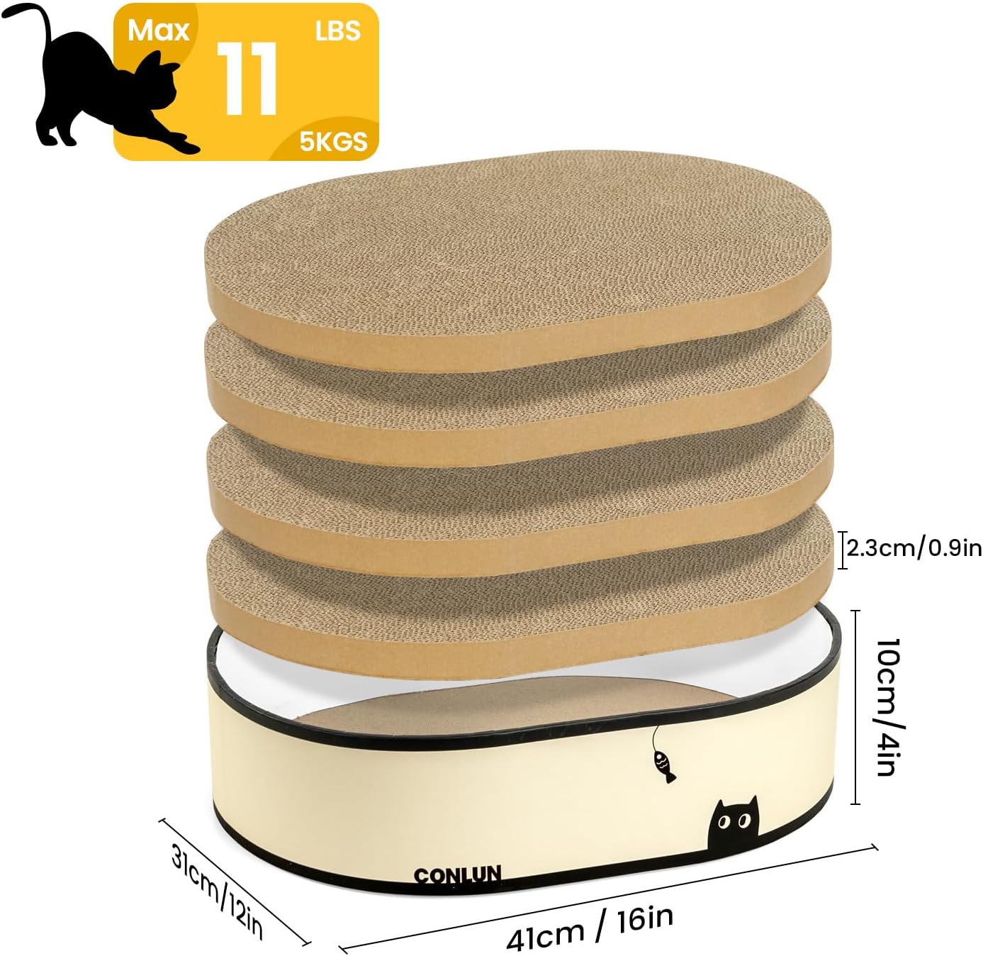 Cat Scratcher Box with 4 Cat Scratching Board Reversible Cat Scratch Pad, Heavy Duty Corrugated Cardboard Cat Bed Lounger Cat Scratchers for Indoor Cats, Protects Furniture,Kittens Gifts-Large