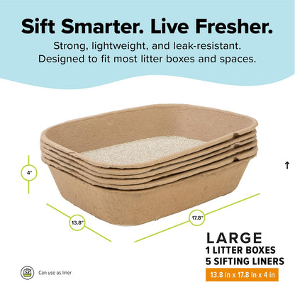 Kitty Sift (Set of 1 Litter Box & 5 Sifting Liners) Disposable Sifting Cat Litter Box Large, 6 Count, Durable Portable for Travel and Home Odor Control
