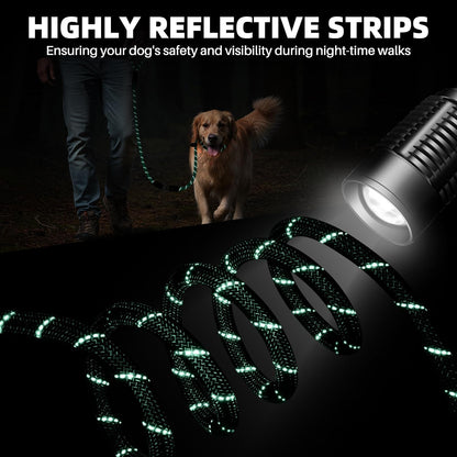 SlowTon Slip Lead Dog Leash, Adjustable 4-6 FT, 1/2” Rope, Heavy Duty Nylon Leashes with Padded Handle & Highly Reflective Threads, No Pull Training Leash for Medium Large Dogs 20-120lb (Green, S)