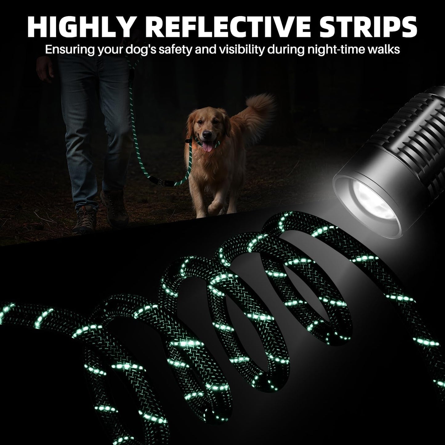 SlowTon Slip Lead Dog Leash, Adjustable 4-6 FT, 1/2” Rope, Heavy Duty Nylon Leashes with Padded Handle & Highly Reflective Threads, No Pull Training Leash for Medium Large Dogs 20-120lb (Green, S)