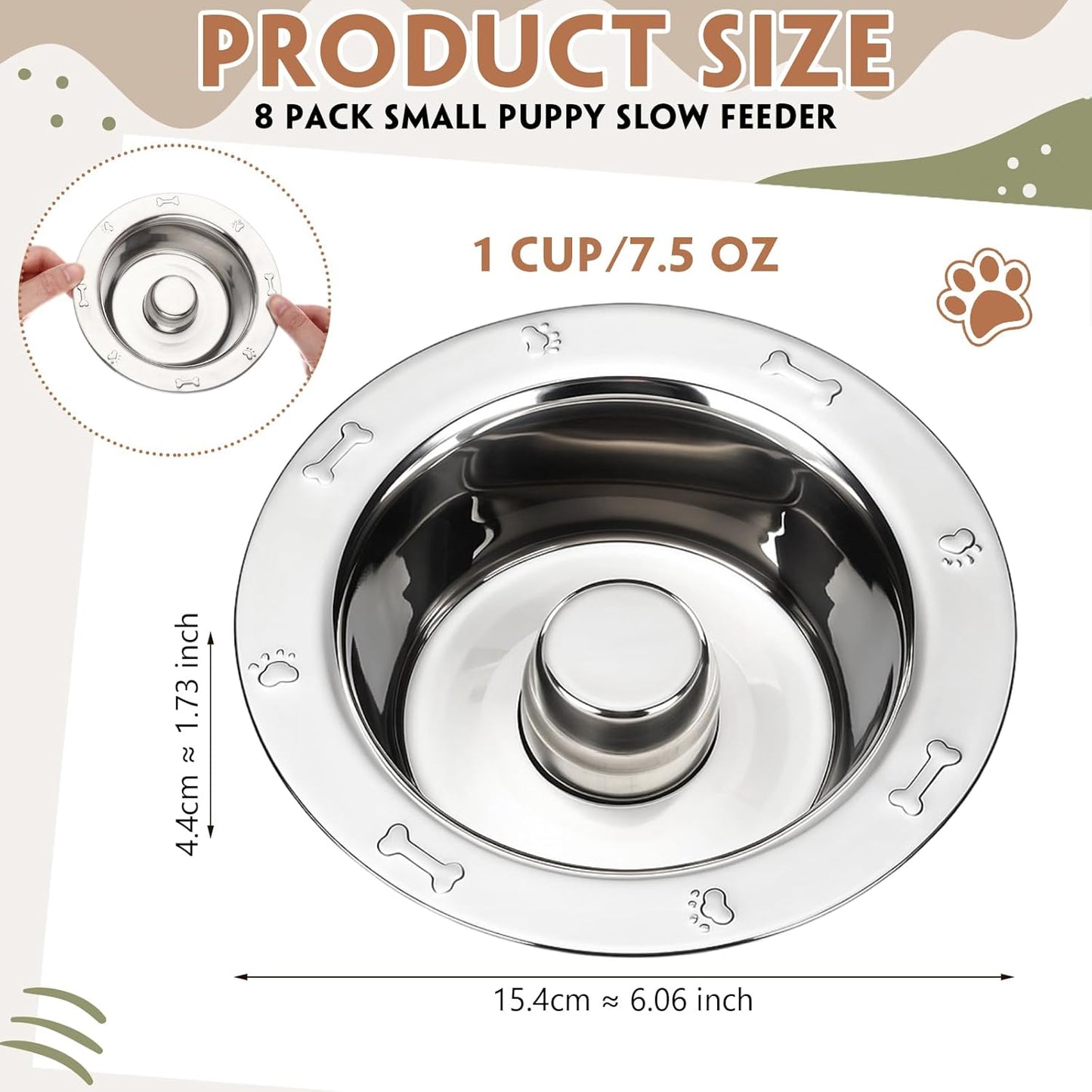 8 Pcs Small Stainless Steel Puppy Bowls Bulk 6 Inch Puppy Feeding Weaning Bowls Slow Feeder Cat Rabbit Multiple Puppies Feeder Whelping Dishes Set for Small Dogs, Kittens, Whelping Supplies