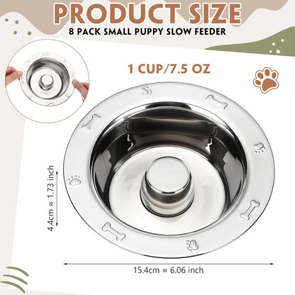 8 Pcs Stainless Steel Puppy Bowls Bulk 6 Inch Small Dog Bowl for Food and Water Puppy Slow Feeder Whelping Weaning Dishes for Multiple Puppies Kittens Pet Feeding Supplies