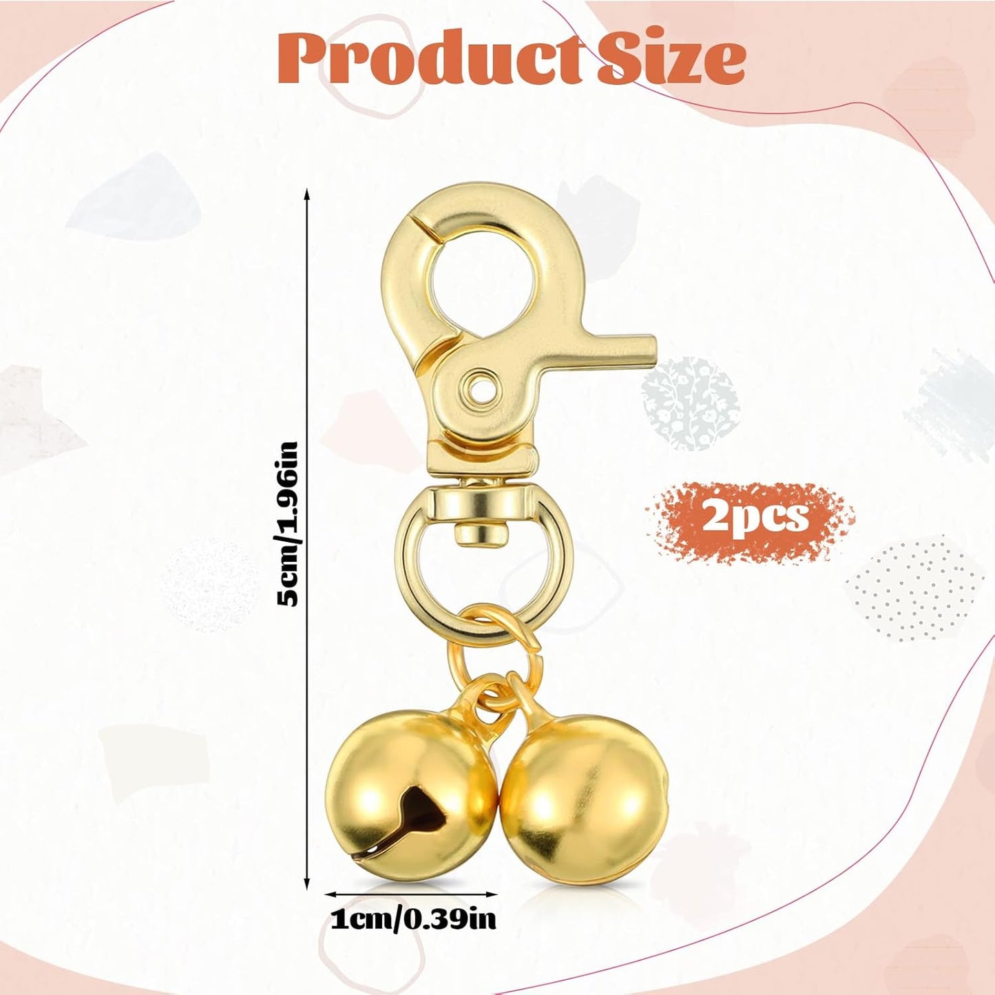 2Pcs Gold Bells for Dog Collars, Cat Bell for Pet Collar, Extra Loud Collar Bell, Training Collar Charm with Heavy Duty Snap Clips, Pet Pendant Accessories for Pet Tracking Anti Lost Training