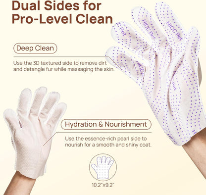 HICC PET Glove Wipes Pro | Pet Grooming Wipes for Dogs & Cats | Dual-Textured, Extra Thick, Rinse-Free Mittens | 4-in-1 Cleaning Combing Massage Conditioning, Portable Pack - Unscented