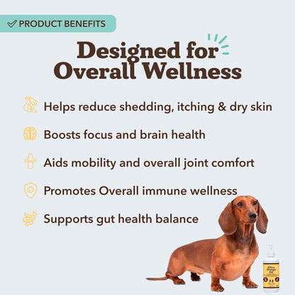 Natural Dog Company Ultra Omega Oil for Dogs a 2000 MG Omega 3, 6, 9 with Salmon, Pollock & Flaxseed Oil, EPA & DHA, Dog Supplement for Skin, Coat, Joints, Allergy & Itch Relief, Dog Fish Oil 16oz