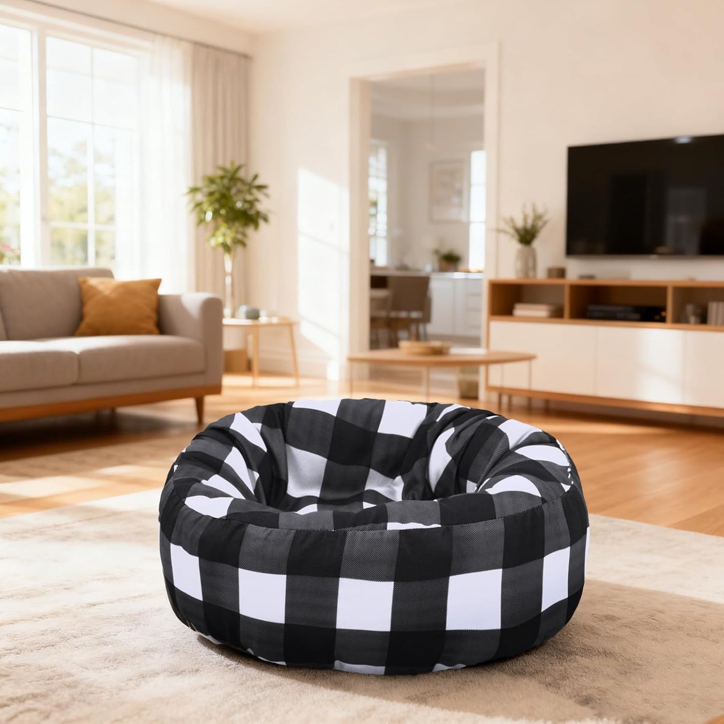 Round Dog Bed Cover Washable Elastic Edged Pet Bed Protector with Black Lattice Pattern Design for Medium & Small Pet Beds, Cover Only (Lattice, 30×9.8 Inch)