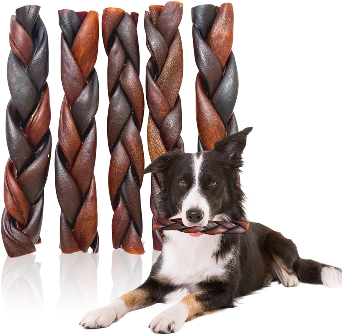 Jumbo Braided Collagen Sticks for Large Dogs, 5 Count 5-6 Inch Beef Collagen Dog Chews Long Lasting, Dog Treats for Aggressive Chewers & Bully Stick Alternative