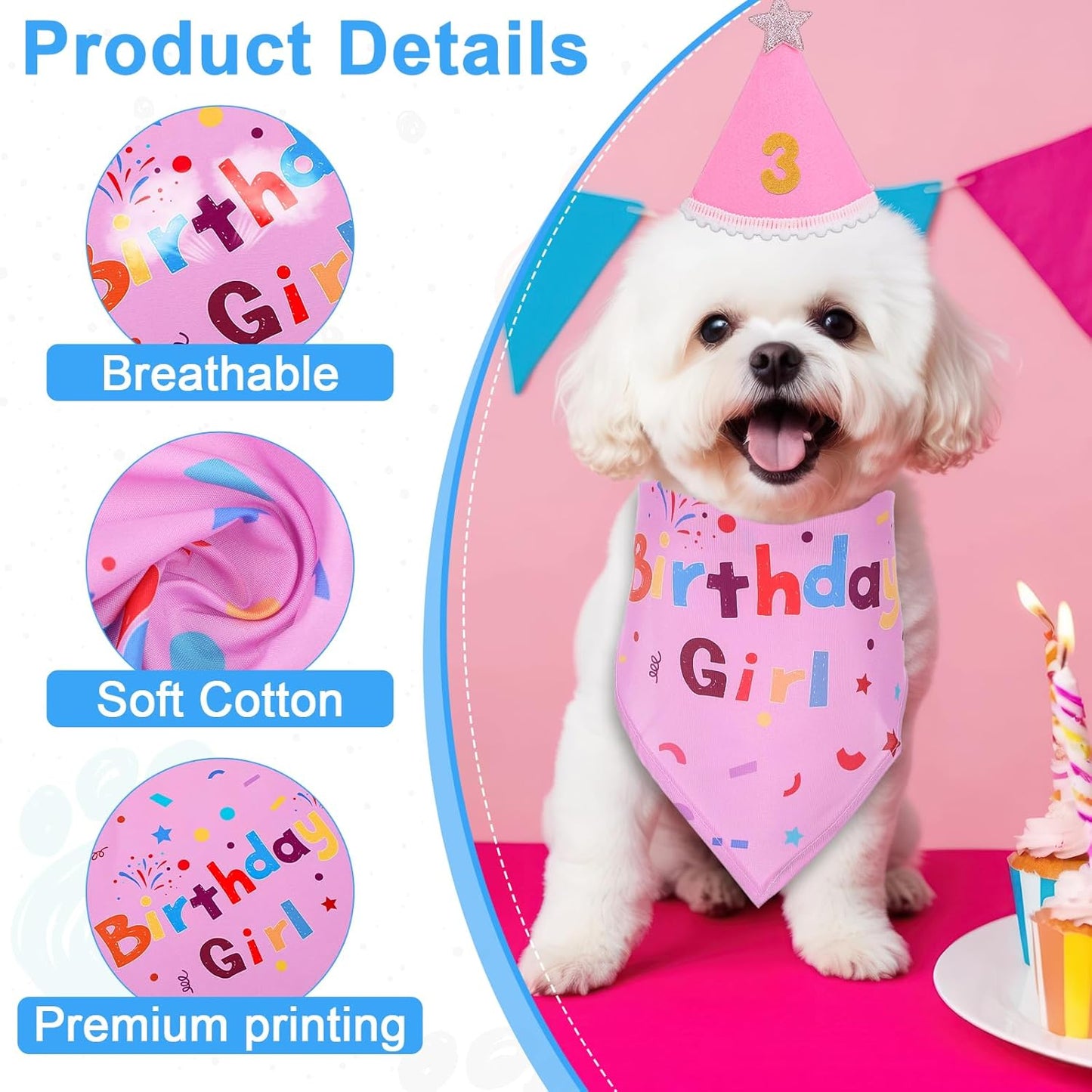 Dog Birthday Decorations, Birthday Dog Bandana Hat with Numbers Dogs Birthday Party Supplies for Small Medium Large Dogs