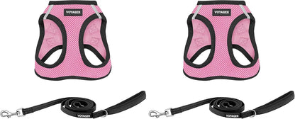 Voyager Step-in Air All Weather Mesh Harness and Reflective Dog 5 ft Leash Combo with Neoprene Handle, for Small, Medium and Large Breed Puppies by Best Pet Supplies - Pink Base, L (Pack of 2)