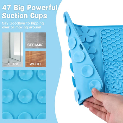 LONGFITE Large Dog Feeding Licking Snuffle Mat Silicone Slower Feeder Lick Mats Multi Use for Dry&Wet Food and Water with Brush and Spatula (Blue)