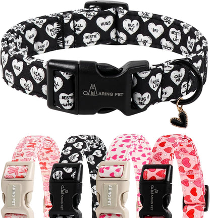 ARING PET Valentine's Day Dog Collar, Cute Black White Heart Puppy Pet Necklace for Small Medium Large Boy Girl Dogs-L