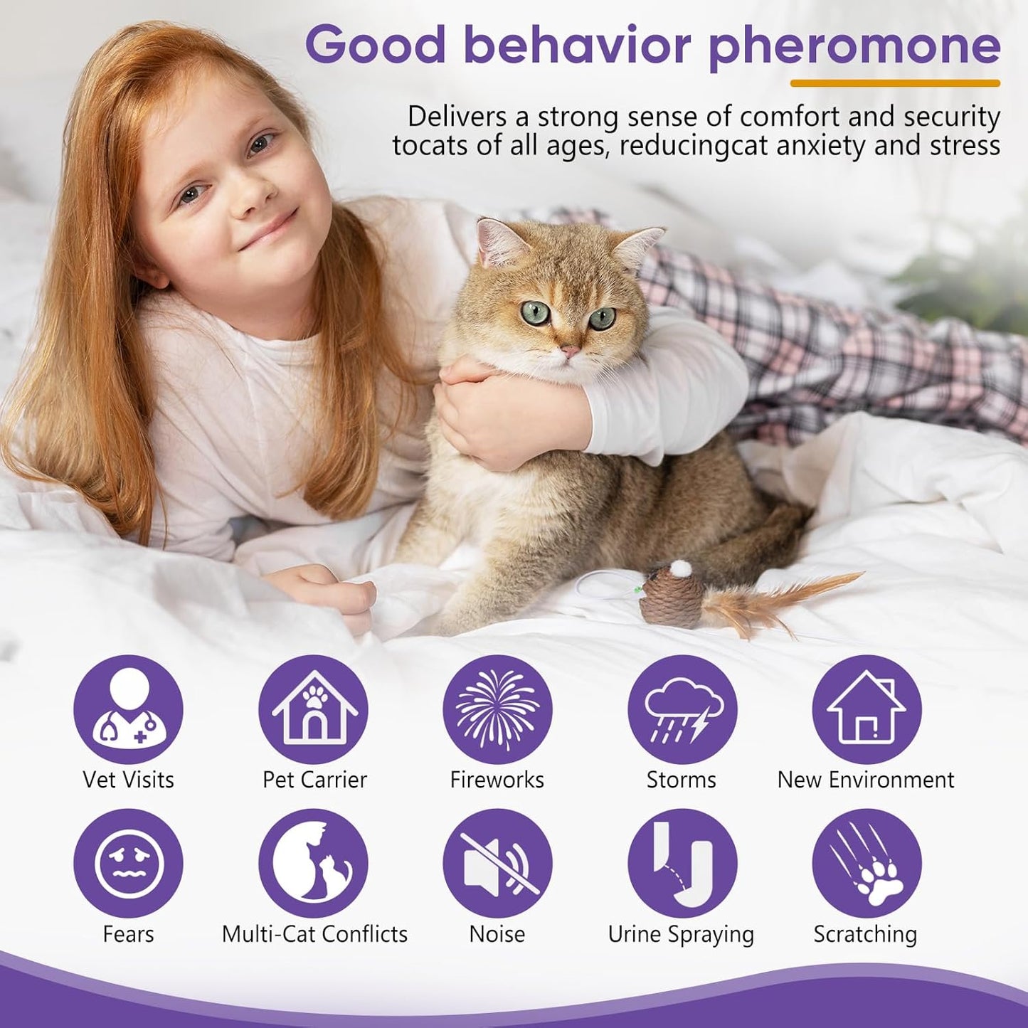 Cat Calming Pheromone Diffuser Kit – 2 Plug-Ins & 4 Refills (48ml), Cat Anxiety & Stress Relief, Multi Cat Calming Diffuser, Reduces Fighting, Spraying, Scratching & Aggression, Drug-Free for All Cats