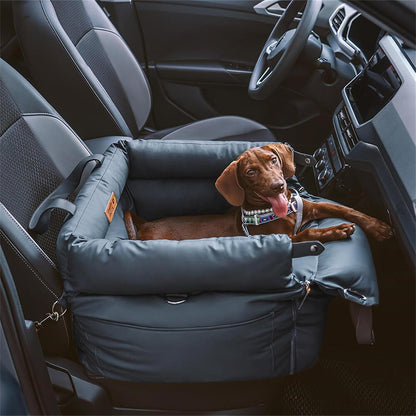 FUNNYFUZZY Leather Dog Car Seat for Small ＆ Medium Sized Dogs Up to 35lbs, Waterproof and Washable Dog Booster Seat Car Bed for Travel and Home,Portable and Safety(Blue)