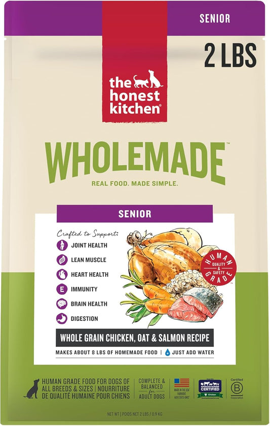 The Honest Kitchen Human Grade Wholemade™ Whole Grain Chicken, Oat & Salmon Dehydrated Senior Dog Food, 2lb Bag (Makes 8lbs)