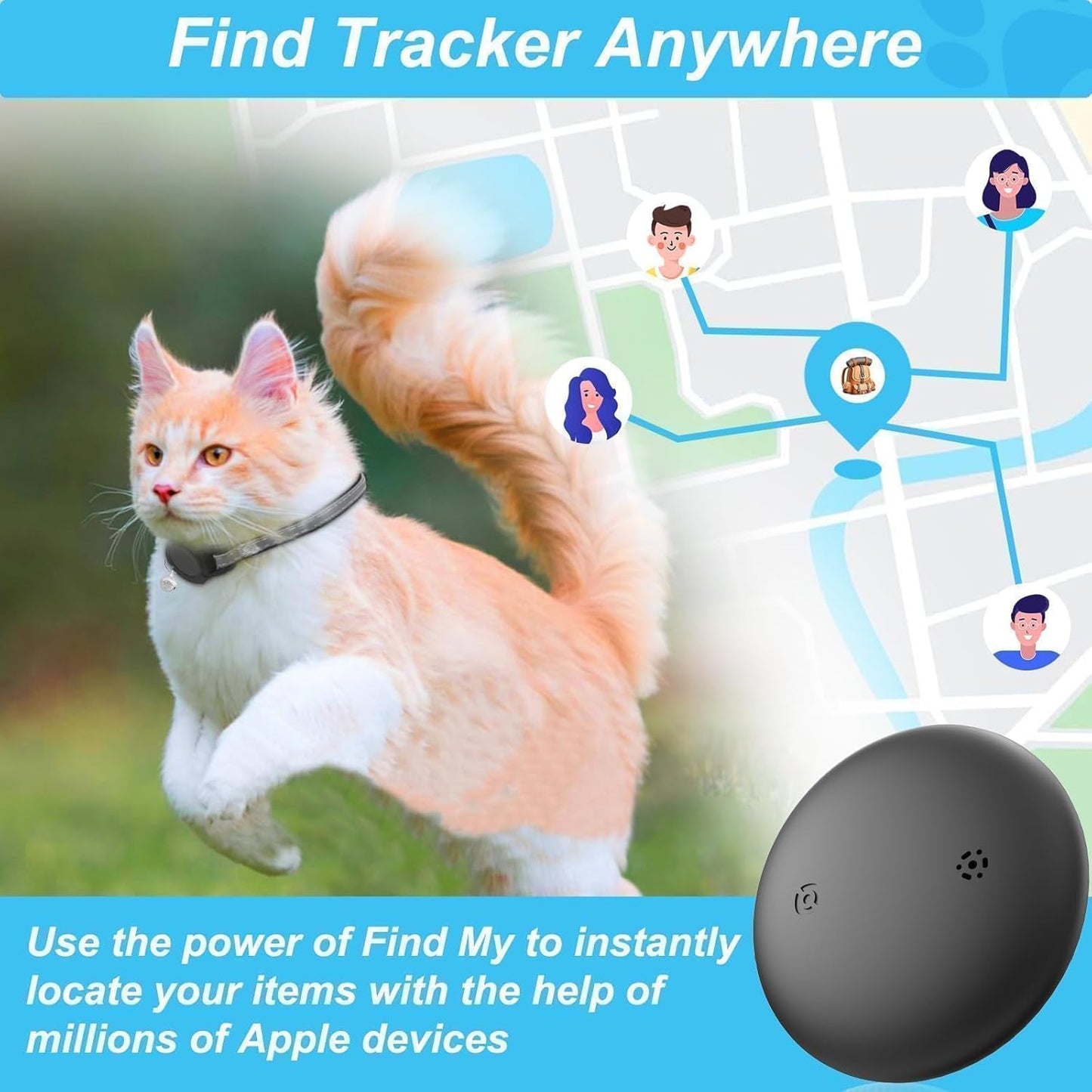 GPS Tracker for Cats, Mini GPS Cat Tracker, Smart Pet Activity Tracker, No Monthly Fee, Compatible with Apple Find My(iOS Only), Anti-Lost, Finder Tag for Vehicles, Pets, Kids, Items Gift (1 Pack)