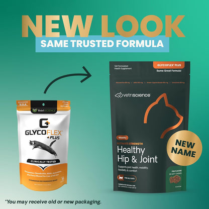 VetriScience Ultimate Strength Healthy Hip & Joint Chews, GlycoFlex Glucosamine, Chondroitin and Green-Lipped Mussel Joint Supplement for Cats, Soothe Joint Discomfort, Fish, 30 Count