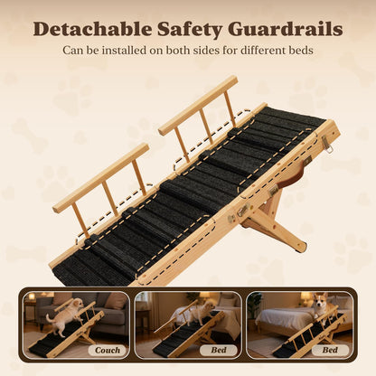 2025 Small Dog Ramp for Small Dogs Cat with Removable Safety Side Rails,Adjustable Height from 9'' to 18.5",Foldable Dog Ramp for Low Bed Sofa,Wooden Pet Ramps for Bed Couch