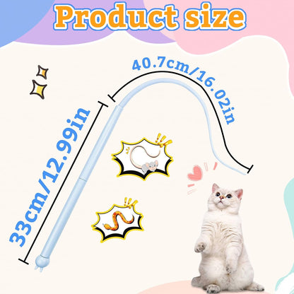 Andiker Mice Tail Cat Wand Toy, 30 inches Long Cat Teaser Stick with Innovative Silicone Rat Tail Easy to Install and Clean Soft Easy Swing Tail Interactive Cat Toys for Indoor Cats (Blue)