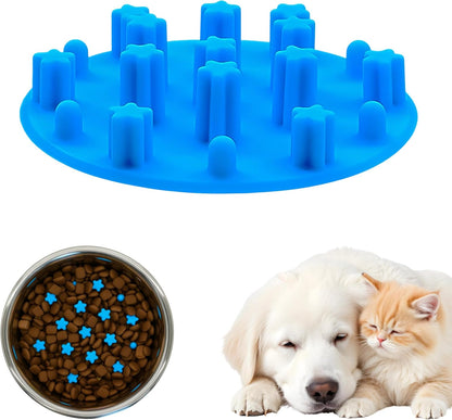 Slow Feeder Insert for Cat Dog Bowls, Anti-Choking Silicone with Strong Suction Cups, Fits Most Cat Bowls, Ideal for Puppy Small Medium Breeds (Blue)