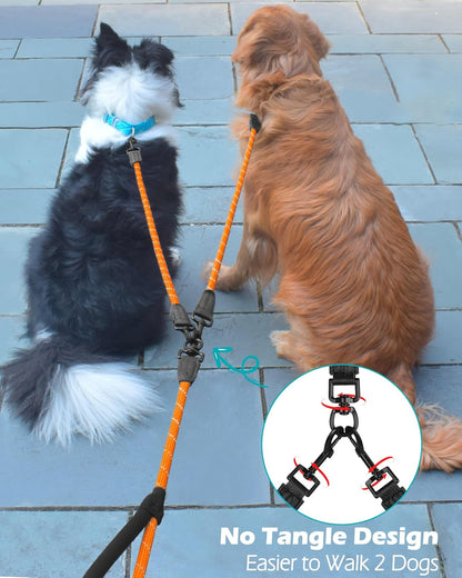 PetBonus Rope Double Dog Leash and 2-Pack Large Silicone Collapsible Dog Bowls