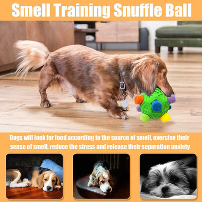 Dog Snuffle Ball-Interactive Puzzle Dog Toys Encourage Natural Foraging Skills Slow Feeder for Training and Stress Relief, Cloth Strip Hiding Food Chew Toys with Squeaky Carrot Toy for Any Size