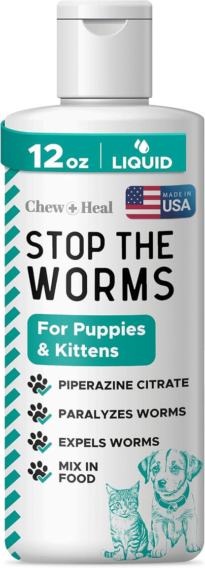 Dog and Cat Dewormer - 12 oz Wormer Liquid to Paralyze and Expel Roundworms - Kitten and Puppy Dewormer