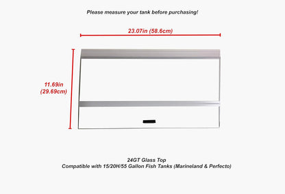 H2Pro 24" Glass Canopy for 15/20/ 55-Gallon Aqueon All Glass Marineland Perfecto Aquarium Fish Tank (23.07 x 11.69 x 0.16in)