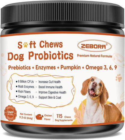 Probiotics for Dogs, Dog Probiotics for Digestive Health, Plus Pumpkin and Fish Oil, for Gut & Itchy, 115 Counts