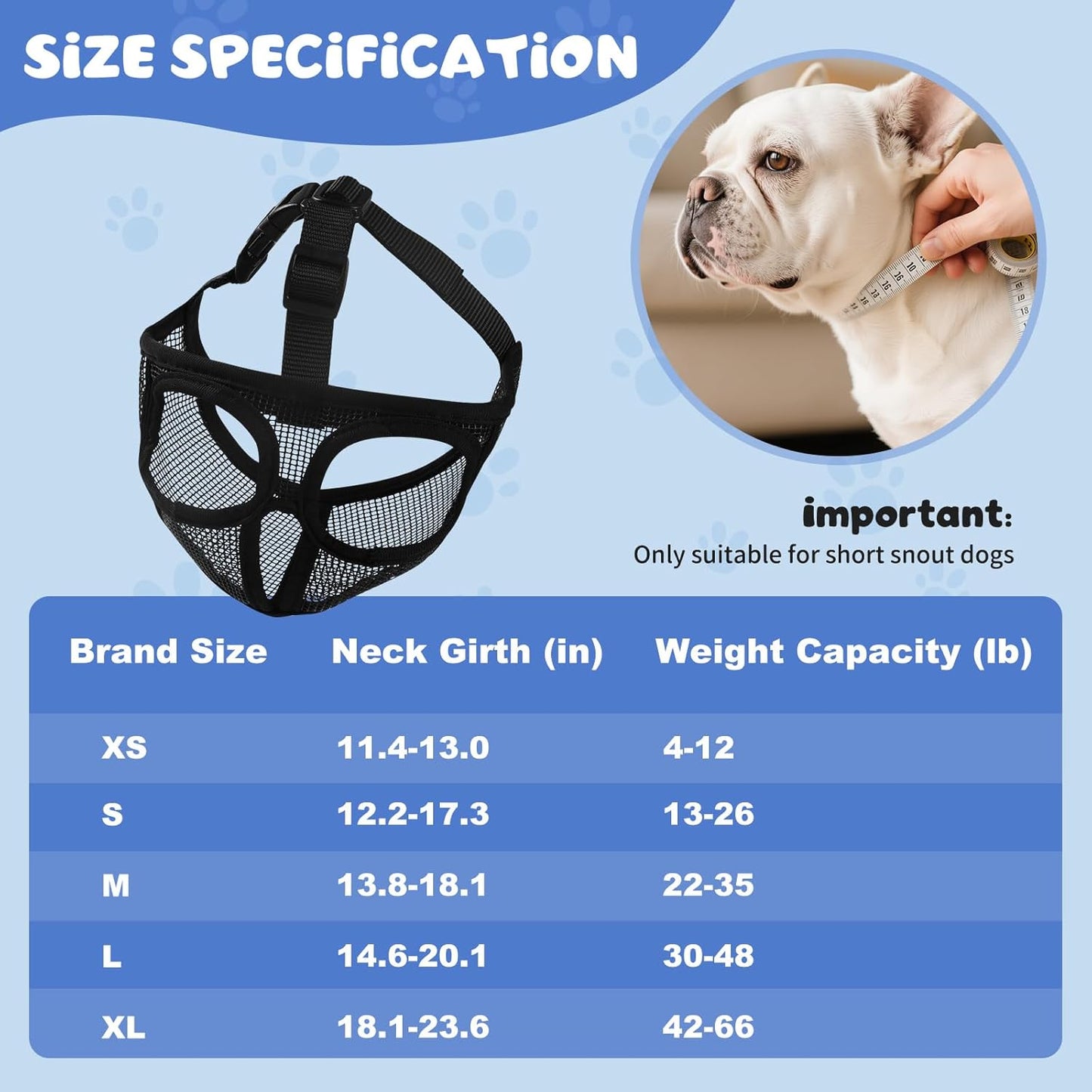 French Bulldog Muzzle with Breathable Mesh, Soft Short Snout Dog Muzzle for Small Medium Large Dogs Grooming Training(M,Black)