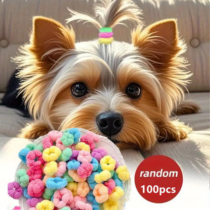 100pcs Candy Colour Small Dogs Hair Tie Scrunchies, Comfortable 0.8inch Mini Elastic Hair Rings Bands for Cats,Yorkshire Maltese Dogs,Pets Grooming,No Damage Hair