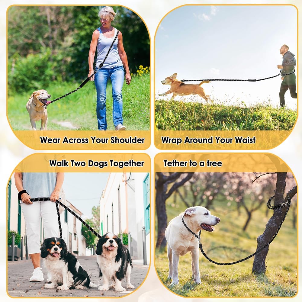 Lukovee Hands Free Dog Leash, 10FT Adjustable Training Lead 1/2 Inch Nylon Heavy Duty Lead No Pull for Large Medium Dogs, Tangle Free Reflective Waist-Leash for Walking Running, Black