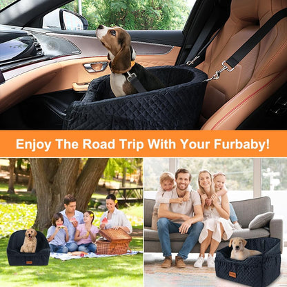 Vivifying Dog Car Seat for Small & Medium Dogs, Detachable & Washable Booster Seat for Pets Up to 30lbs, Travel Bed with Storage Pockets and Safety Belt – Black