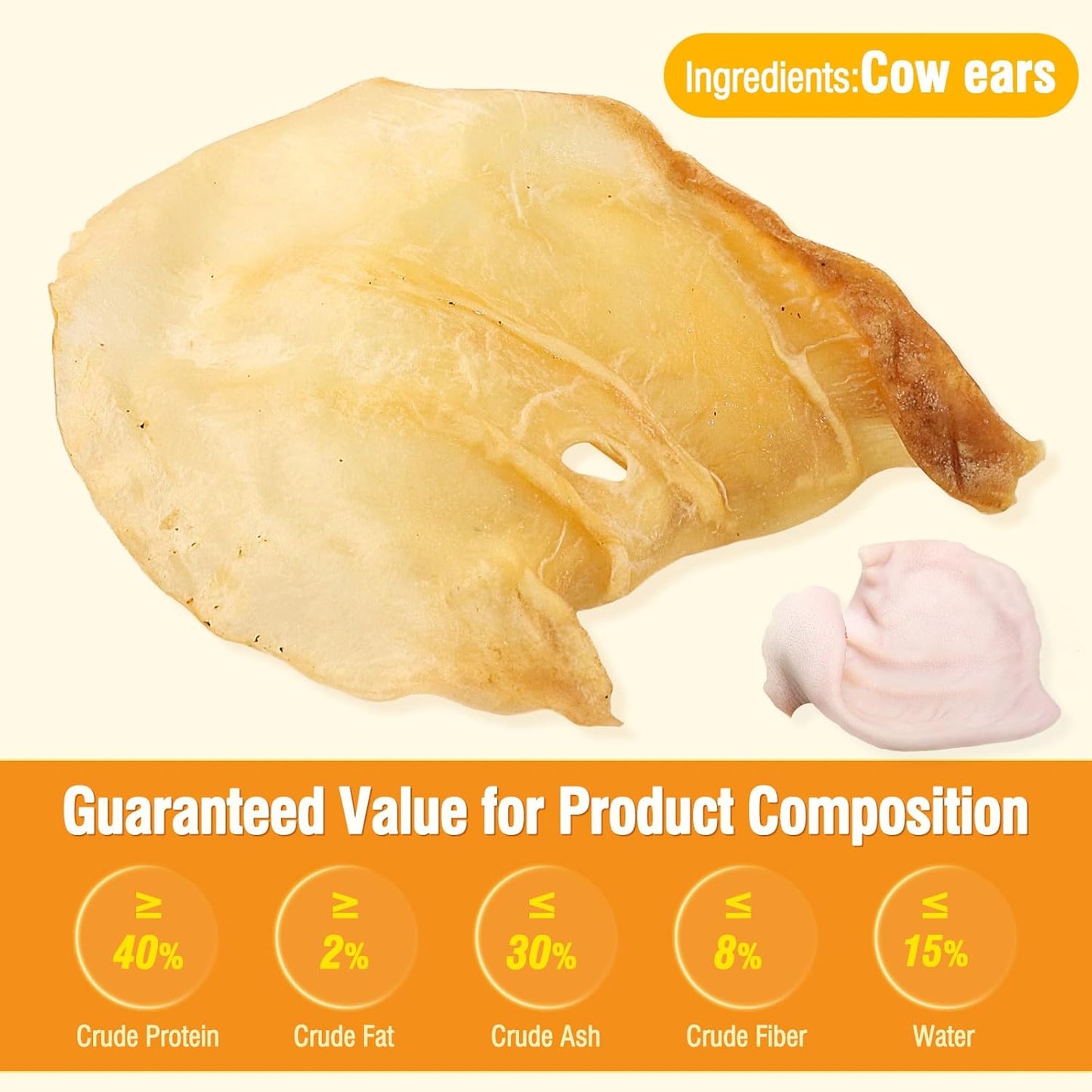 100% Natural Real Cow Ears for Dogs - Single Ingredient Dental Chew, Long-Lasting Treats for All Breeds (Small/Medium/Large) | High Protein, Easily Digestible(120g)