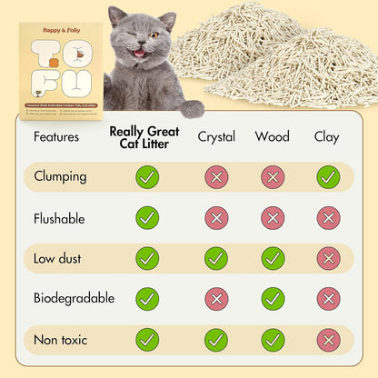 Happy & Polly Tofu Cat Litter – Fast Clumping, Flushable, Ultra Absorbent, Low Tracking, 100% Natural Raw Materials with Coconut Charcoal – 11 LB(5.5LB*2 Bags)