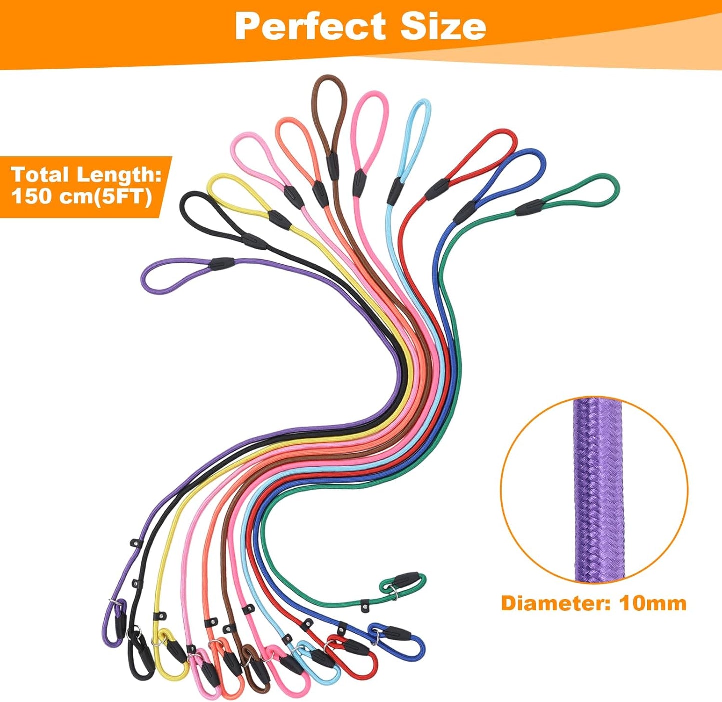 11-Piece Adjustable Dog Slip Leads 11 Colors, Nylon Easy On/Off, No Collar Needed, Super-Strong, Standalone Use. No-Pull Dog Slip Leads (for Small Dogs) High Value for Walking/Training
