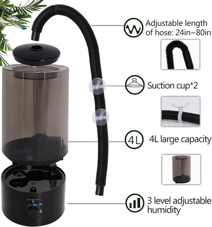 4L Reptile Humidifier Fogger with Extended Hose - Adjustable & Quiet Fogger/Mister for Chameleon, Bearded Dragon, Amphibians - Large Capacity(Black)