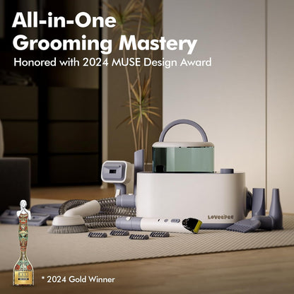 Dog Grooming Vacuum Kit, Dog Vacuum for Shedding Grooming Hair Dryer Kit, 9-in-1 Pet Brush Vacuum with Electric Pet Clippers, 21KPa Adjustable Speed & Temperature - 3L Dust Box