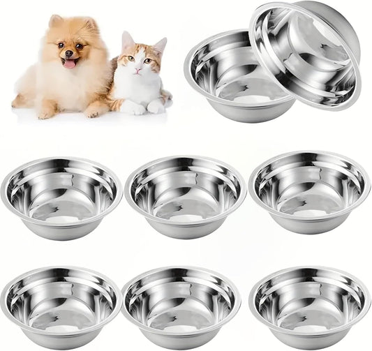 Stainless Steel cat Bowls，6PCS Bowls Whisker Friendly,Elevated Stand,Dishwasher Safe Shallow Wide Flat Food Bowls,Metal Dishes Whisker Fatigue Relief,Replacement Basic Plates