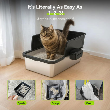 Stainless Steel Litter Box, Large Metal Cat Litter Boxes with High Sided for Big Cats Multiple Cats 24"X20"X16"