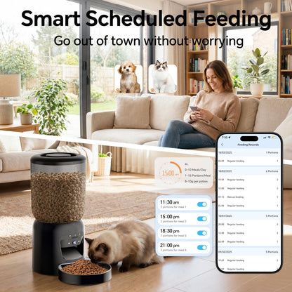 Automatic Cat Feeder with Camera, HD 3K Video with Night Vision, 5G/2.4G WiFi with 2-Way Audio, Auto Feeding Schedule, Detachable Washable Parts, Black