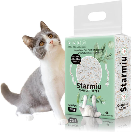 Flushable Tofu Cat Litter, Vanilla Scented – 2.5kg Bag, 100% Natural Plant-Based, Dust-Free, Fast Clumping, Odor Control, Low Tracking, Tofu Litter for Cats