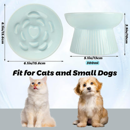 STARVAST 2 Pack Ceramic Slow Feeder Cat Bowl, Elevated Slow Feeder Cat Bowl, Anti Vomiting & Choking Cat Slow Feeder, Raised Cat Bowl Slow Feeder for Dry and Wet Food, Spill-Proof and Easy to Clean