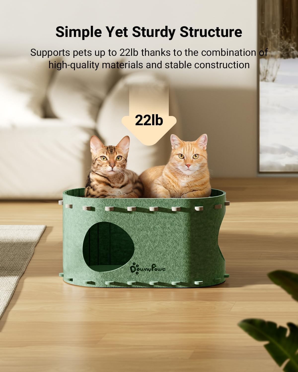 DownyPaws Cat House for Indoor Cats, Cat Bed Cave for Multiple & Large Cats Up to 22 Lbs, Scratch Resistant Peekaboo Cat Caves, Foldable Tunnel Enclosed Bed, PeekaPurr, Forest