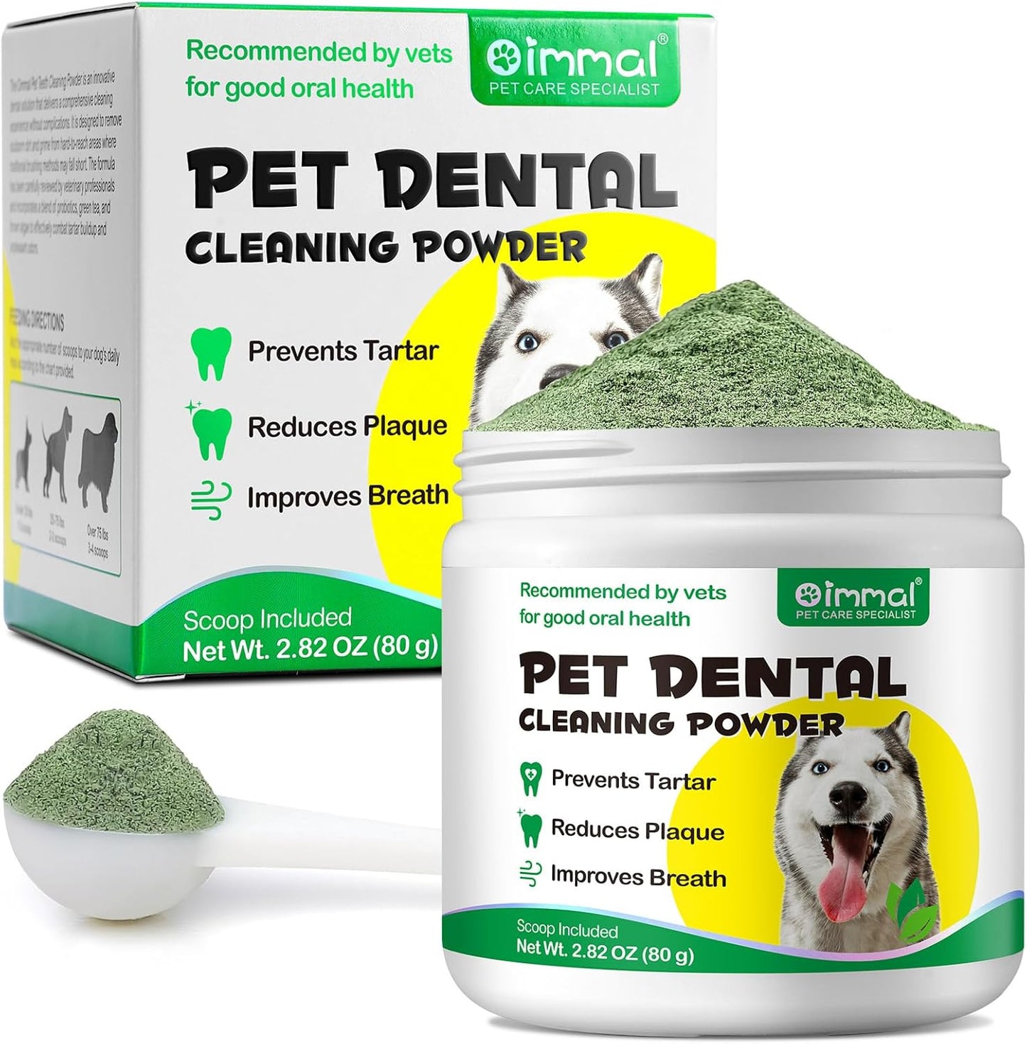 Teeth Cleaning Powder for Dogs - Dental Freshener with Probiotics for Bad Breath, Plaque, Tartar - Dental Care for Small, Medium, Large Dogs - 80g