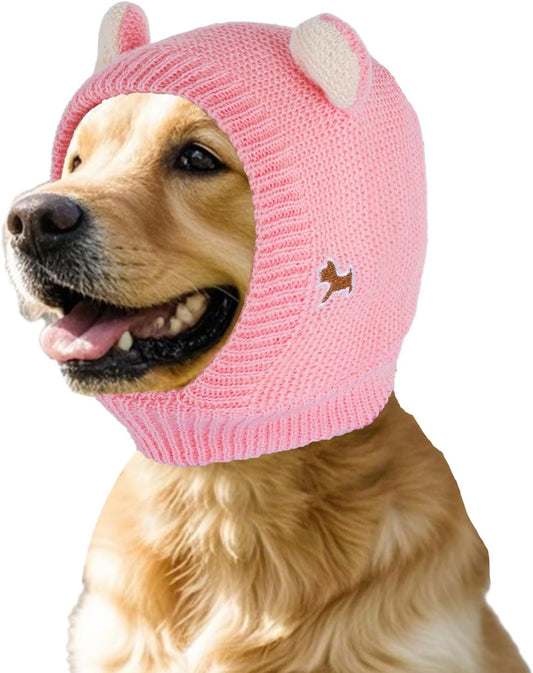 Dog Ear Muffs Noise Protection Knitted Hats Pet Neck Ear Warmer for Winter Knitted Cap for Anxiety Calm Down for Dog Cat(Pink, One Size)