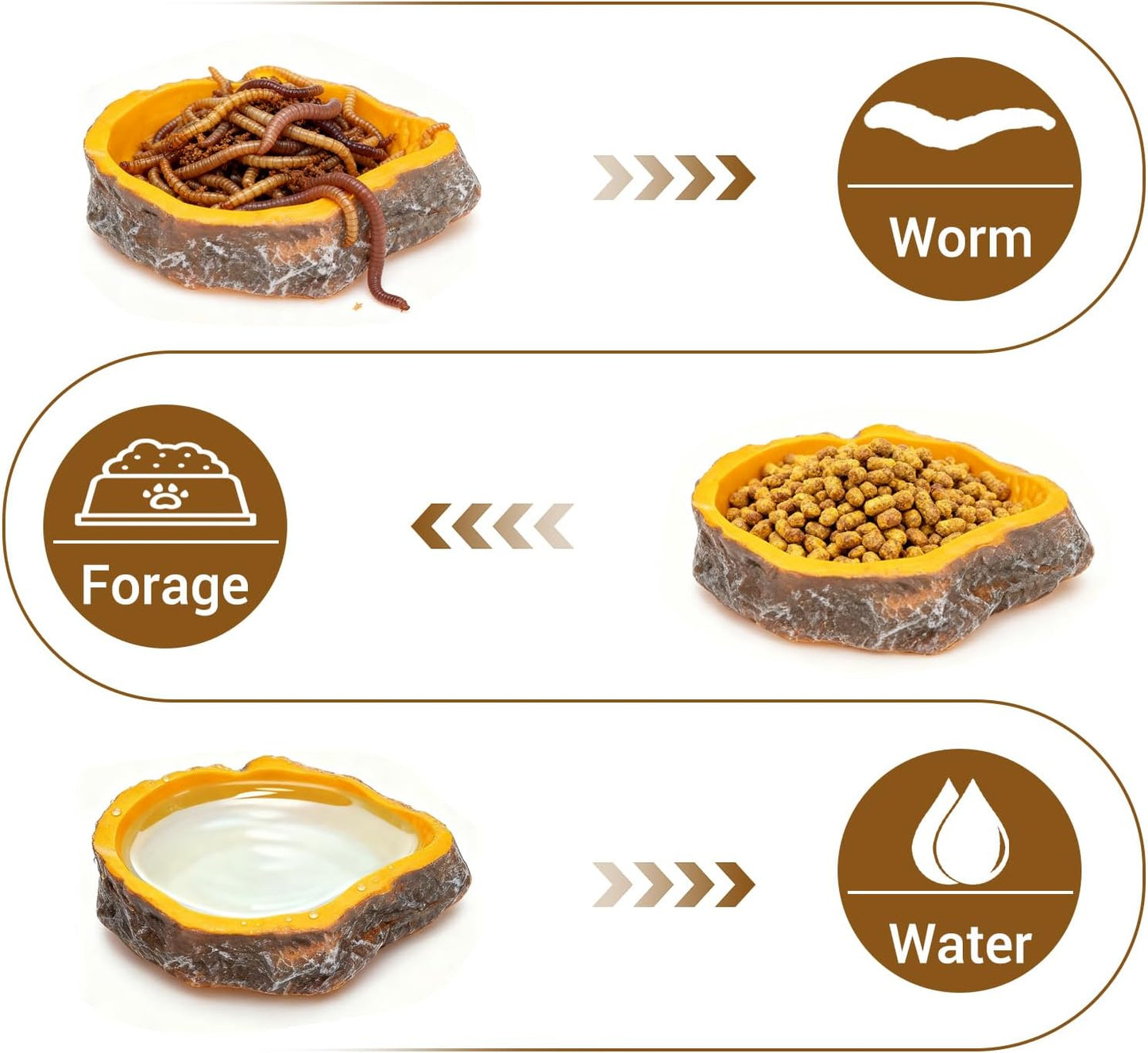 2-Pack Reptile Water Dish, Food Bowl Set - Natural Rock Design Snake Water Bowl, Leakproof Resin Feeder for Bearded Dragons, Turtles, Geckos, Snakes | Terrarium Decor Essentials