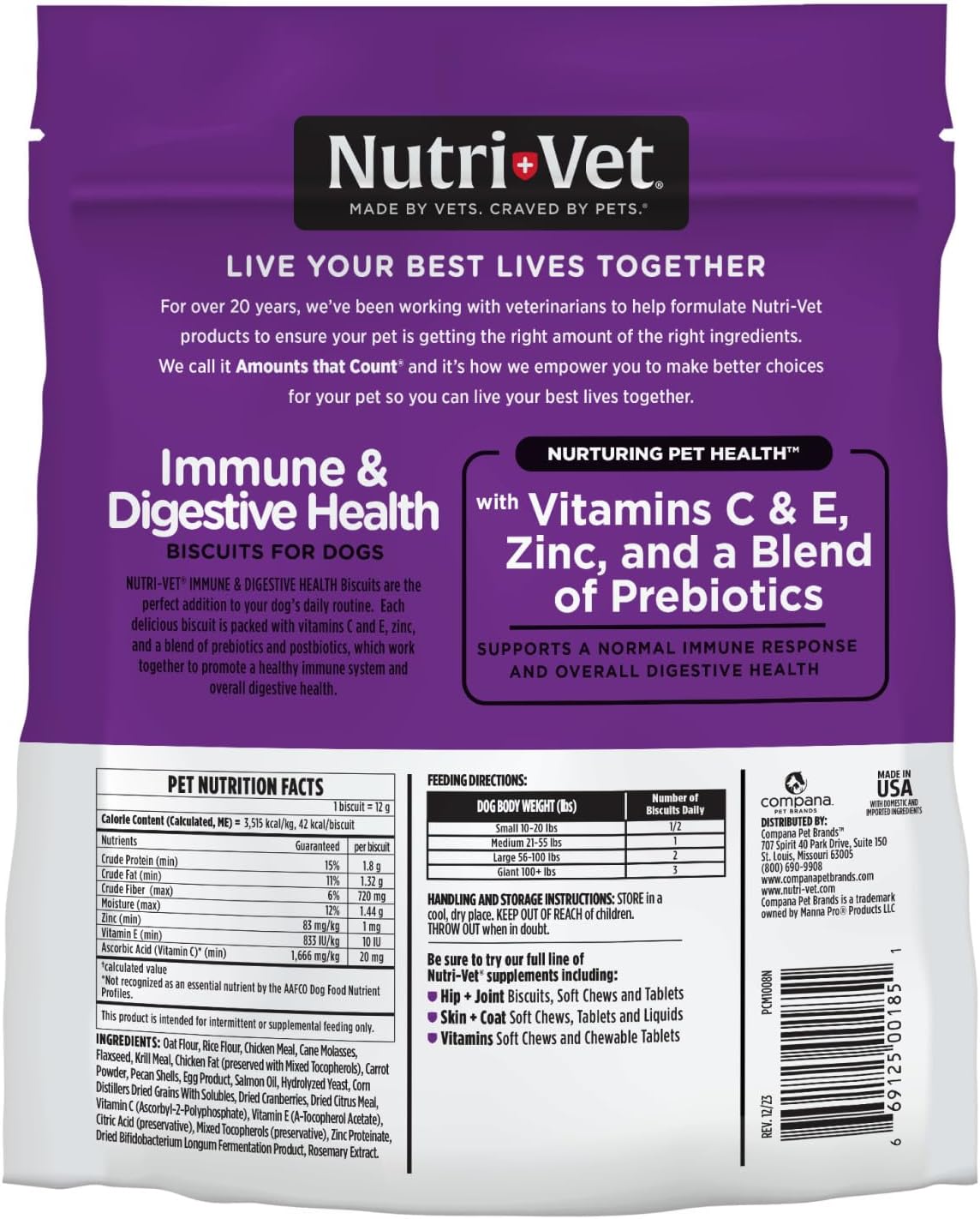 Nutri-Vet Immune & Digestive Health Biscuits for Dogs, Immune Health Biscuits, Prebiotic & Postbiotic Dog Treat, Functional Treat, 16 oz