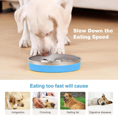 Slow Feeder Dog Bowls Stainless Steel,2 Cups Blue Non-Slip for Small & Medium Sized Dogs,Slow Down Eating Dog Bowl for Fast Eaters