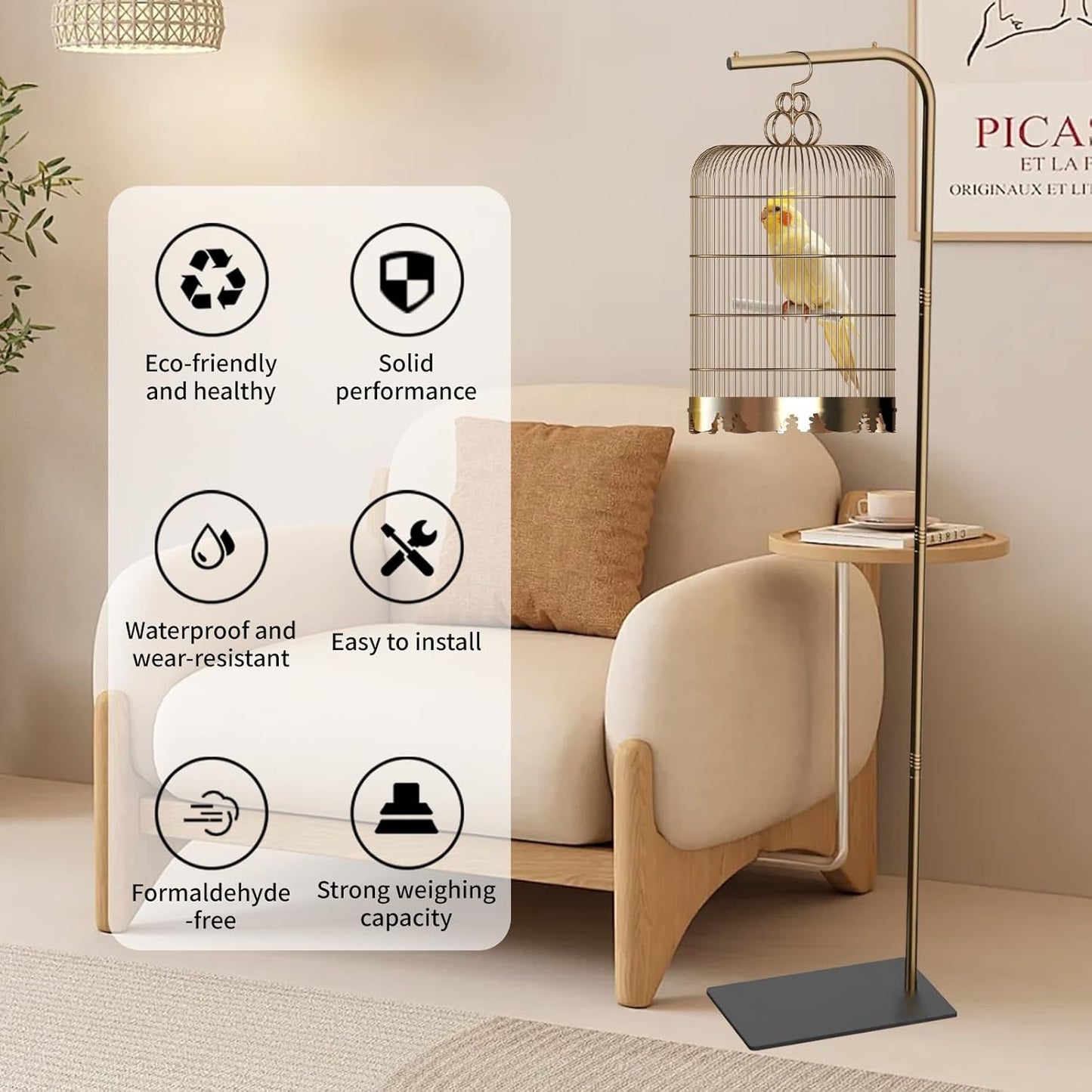 TBTFW 67 Inch High Hanging Bird Cage, Bird Cage Stand, Feeder Stand with Base, Suitable for Hanging Various Types of Birdcages(Weight Limit: Within 35 Pounds)